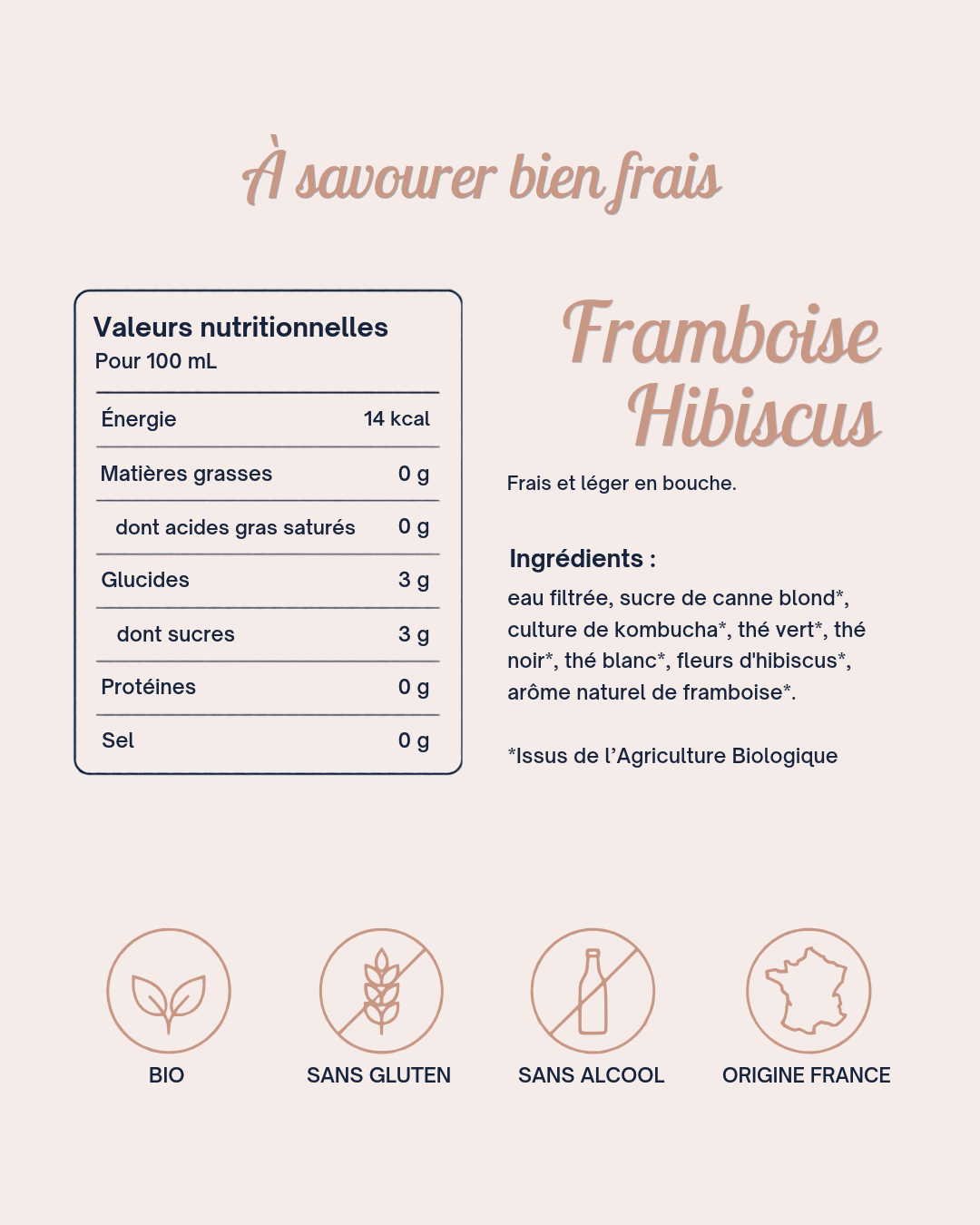 Fiche produit KOKO Kombucha Framboise-Hibiscus : valeurs nutritionnelles et ingrédients