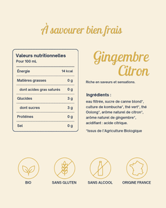 Fiche produit KOKO Kombucha Gingembre-Citron : valeurs nutritionnelles et ingrédients